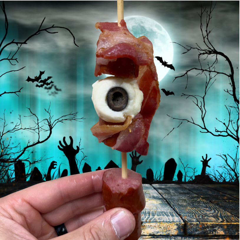 Bright Leaf Smoked Sausage and Bacon Spooky Eyeball Skewers