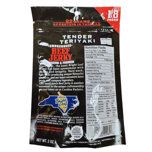 Bright Leaf Beef Jerky- Tender Teriyaki (2 oz. Grab & Go Bags)